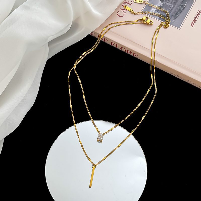 Stainless Steel 18K Gold Plated Simple Style Plating Solid Color Artificial Rhinestones Necklace - Image 2