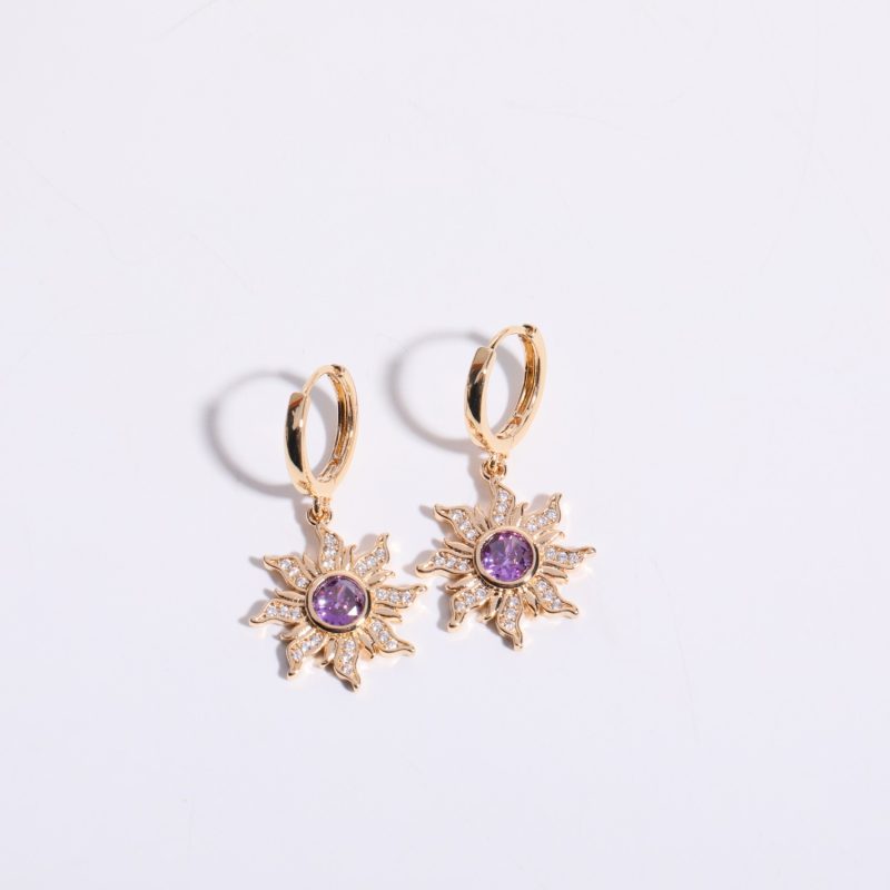 Copper Gold Plated Sweet Plating Inlay Sun Zircon Rings Earrings Necklace - Image 3