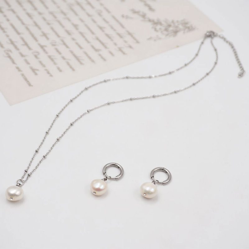 Stainless Steel Freshwater Pearl Handmade Inlay Jewelry Set - Image 3