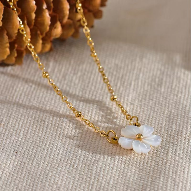 Elegant Sweet Flower 304 Stainless Steel Shell 18K Gold Plated Inlay Rings Earrings Necklace